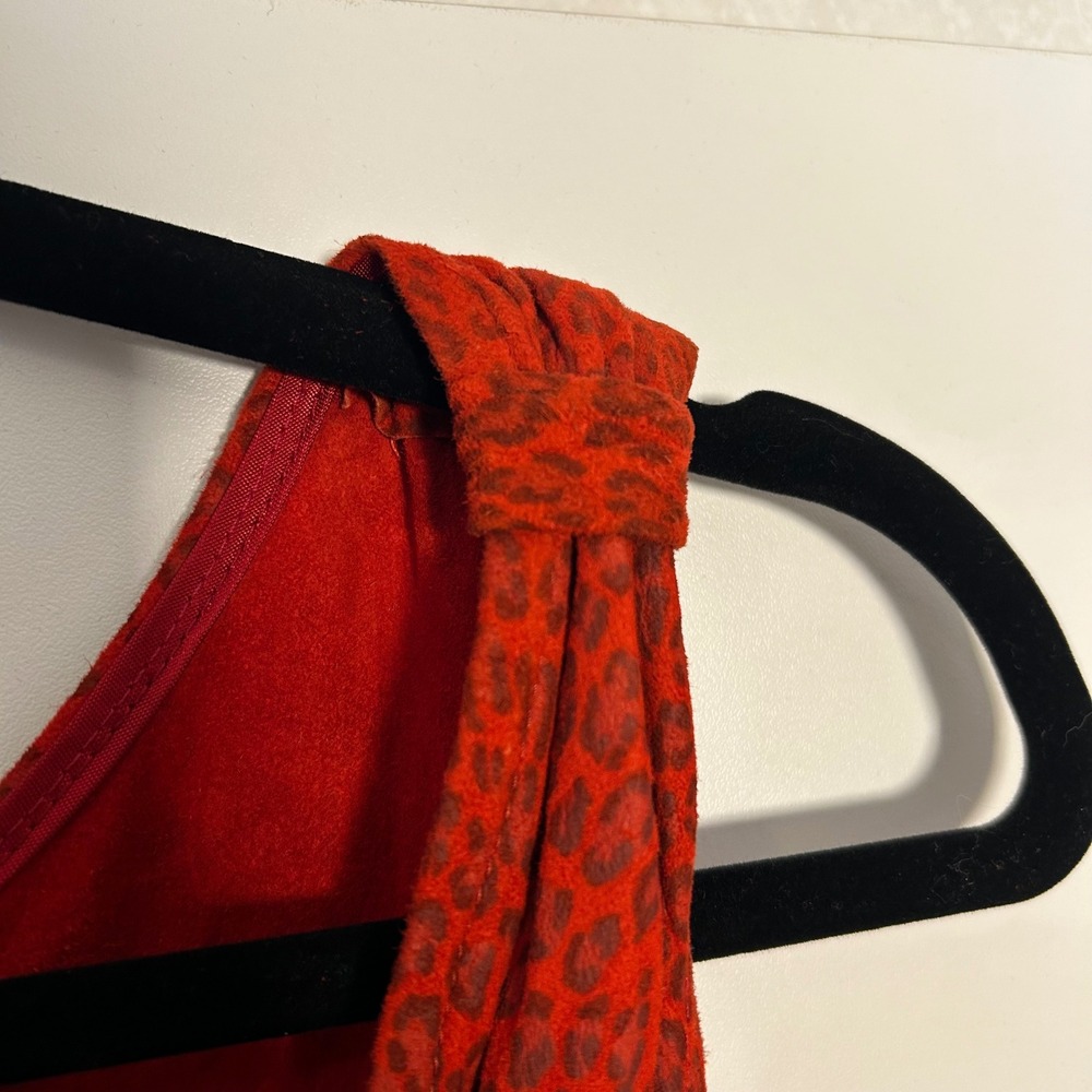 Vintage 80's VAKKO New York Red Leopard print Suede Blouson Mini Dress XS USA - Picture 4 of 8